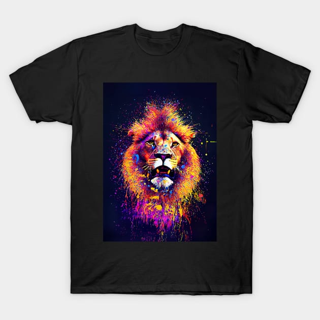 Splatter Paint Lion T-Shirt by Treherne